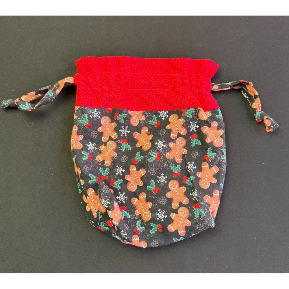 Handmade Gingerbread Man Christmas Drawstring Gift Bag Reusable Cotton Sack Fun